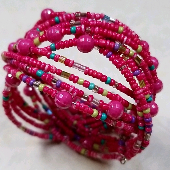 Vintage Boho 1970s Seed Bead Wired Cuff Style Bracelet - Picture 6 of 12